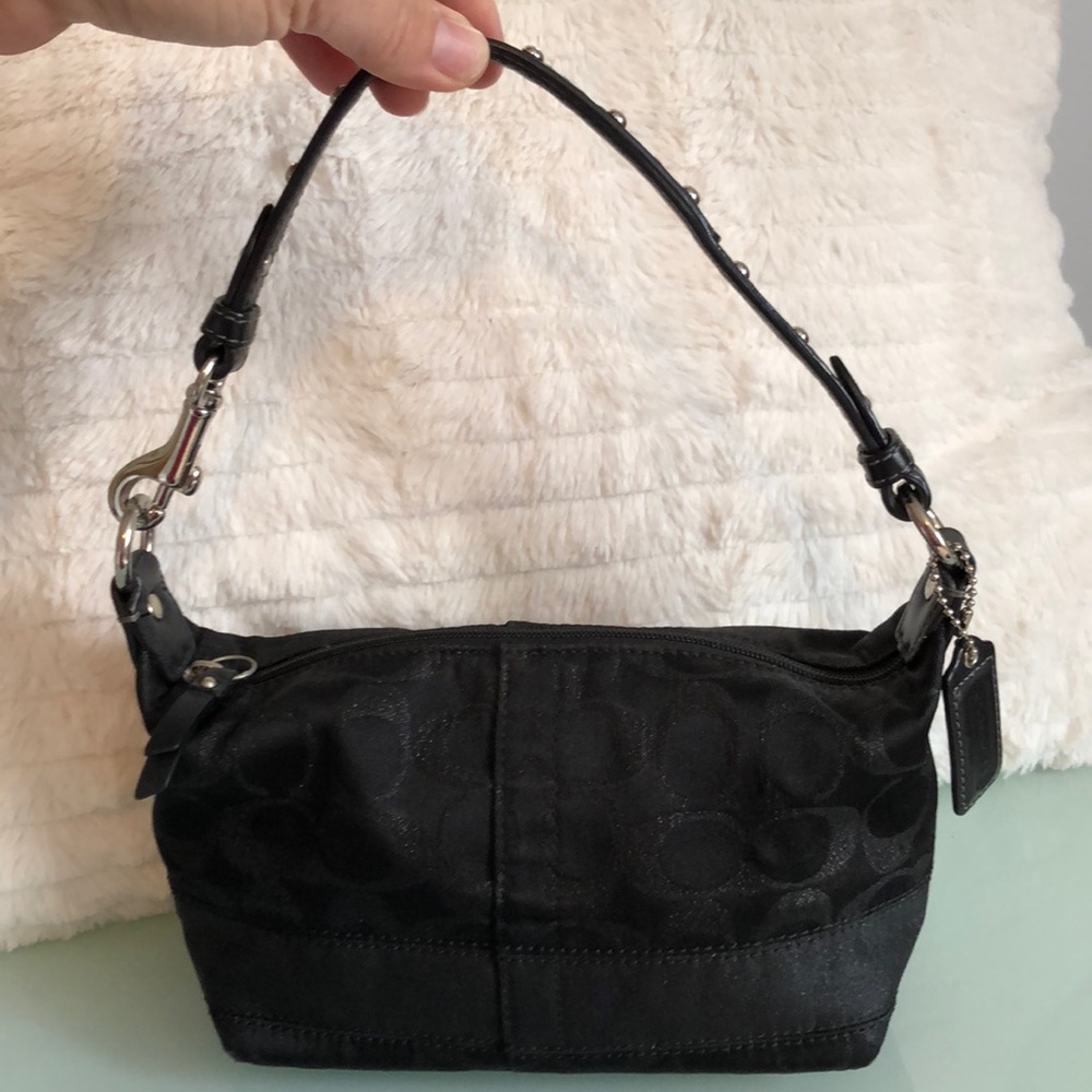 COACH black small studded wristlet bag